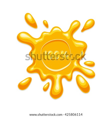 Honey splash blot label on white background. Vector illustration isolated for web design and print