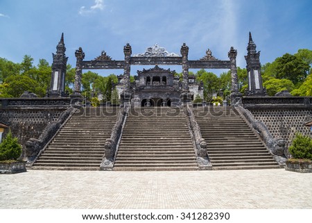 Grand stairs in Imperial Khai Dinh Tomb in Hue, Vietnam