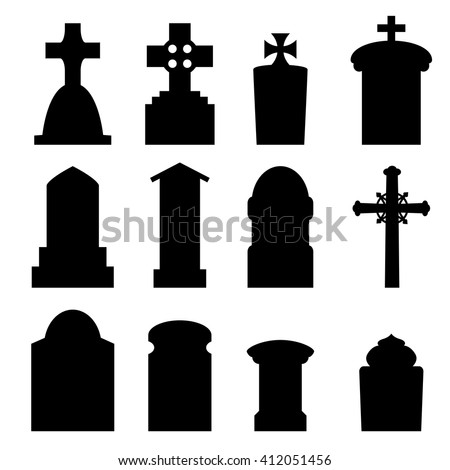 Set Headstone Headstone Tombstone Silhouette Europe Stock Vector ...