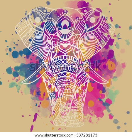 Greeting Beautiful card with Elephant. Frame of animal made in vector. Perfect cards, or for any other kind of design, birthday and other holiday.Seamless hand drawn map with Elephant.