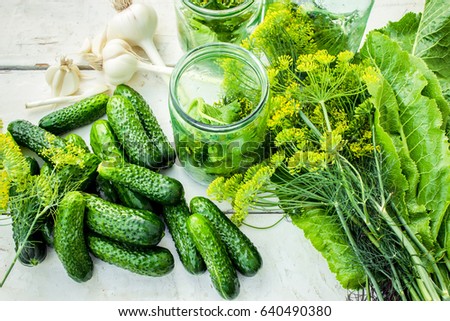 Preparation for pickling cucumbers. Preservation. Selective focus. 