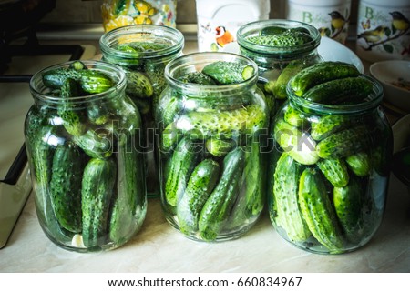 Preparation for pickling cucumbers. Preservation. Selective focus. 