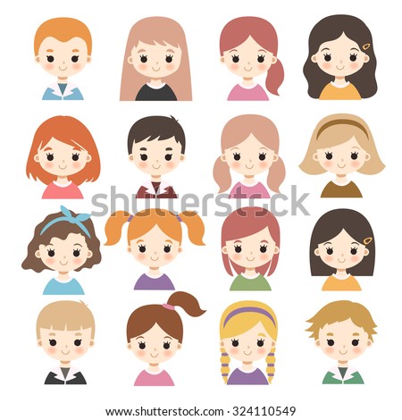 Big Set Cute Cartoon Boys Girls Stock Vector 324110549 