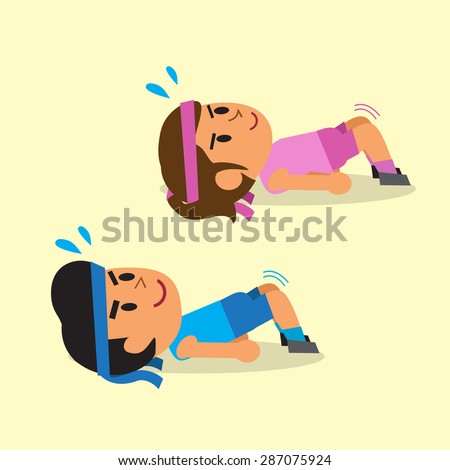 Cartoon a man and a woman doing hip bridge exercise training - stock vector