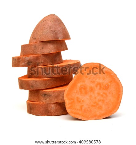 a cut sweet potato on a white background