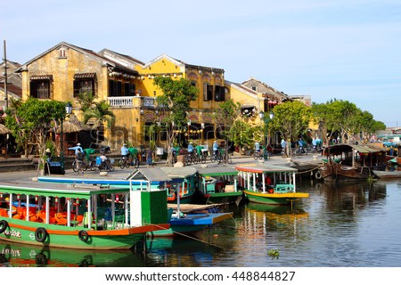 Boats anchored in Hoi An, an ancient trading port city in central Vietnam