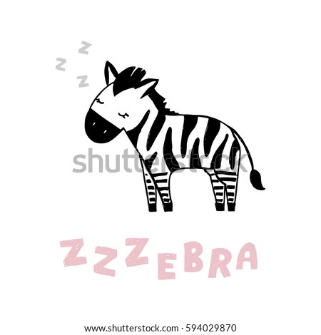Vector cute sleeping zebra illustration clip art isolated on white background