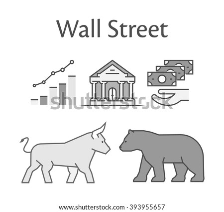 Modern concept of Wall Street. Vector symbol bull and bear icon. Black logo for online trading.