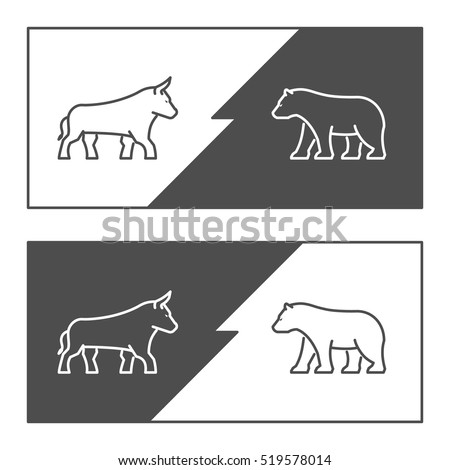 Vector symbol for stock market and stock exchange. Modern bull and bear icon for Wall Street. Logo for online trading.
