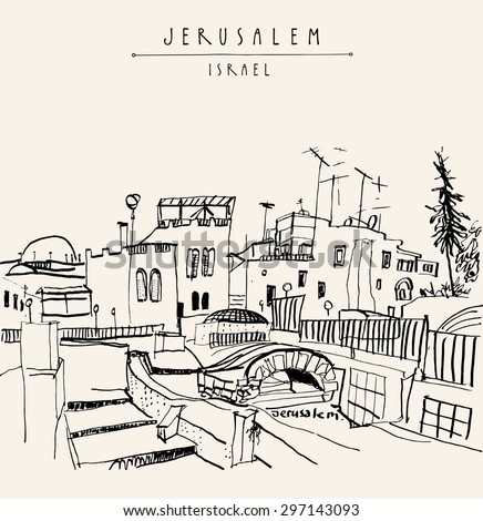 Jerusalem Israel Handmade Brush Ink Drawing Stock Vector 297143093 ...