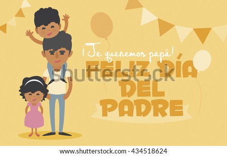Happy Fathers day yellow card. Vector Element Set. We love you Dad! Happy Father's Day, written in Spanish