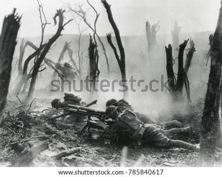 World War 1. American gun crew from the 23rd Infantry, firing a French 37mm cannon in World War I action in Belleau Wood. June 3, 1918
