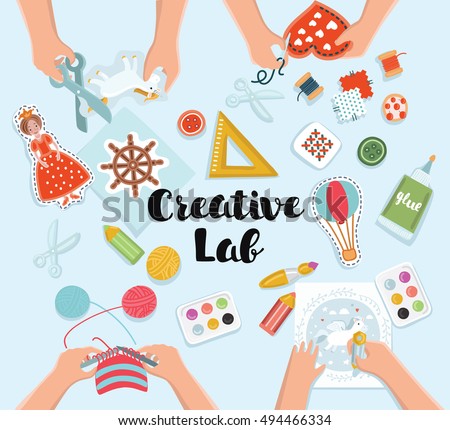creative kids lab top view table with creative kids hands cutting paper painting - Pictures Of Kids Painting creative kids lab top view table with creative kids hands cutting paper painting - Pictures Of Kids Painting