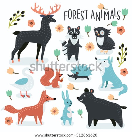 Black White Forest Animals Seamless Pattern Stock Vector 492006574 ...
