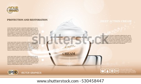 Moisturizing Cream cosmetic ads template. Hydrating facial lotion. Mockup 3D Realistic illustration. Sparkling background trendy pastel colors