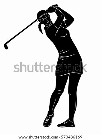 Silhouette Woman Playing Golf Black White Stock Vector 570486169 ...