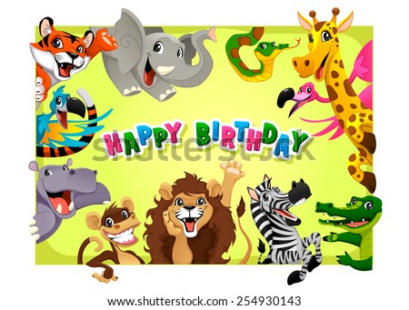 Download Happy Birthday Card Jungle Animals Cartoon Stock Vector ...