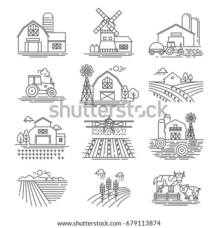 Farm Farming Fields Line Icons Vector Stock Vector 567739657 - Shutterstock