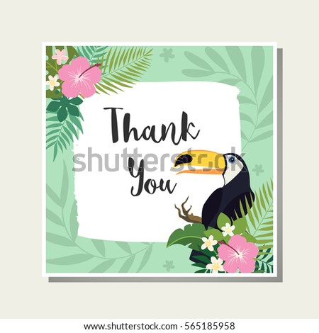 Vector Tropical Card Cute Cartoon Thank Stock Vector 565185922 ...