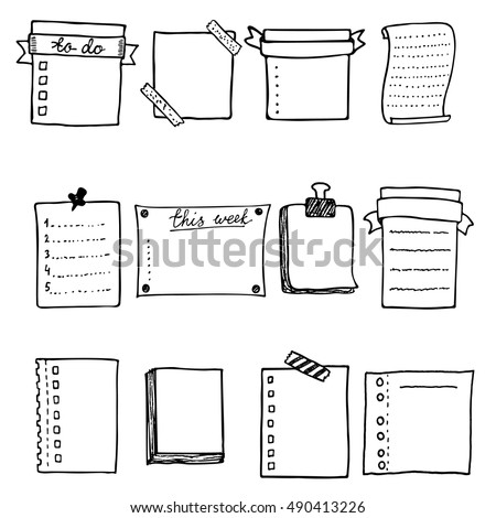 Hand Drawn Vector Paper Notes Set Stock Vector 490413226 - Shutterstock