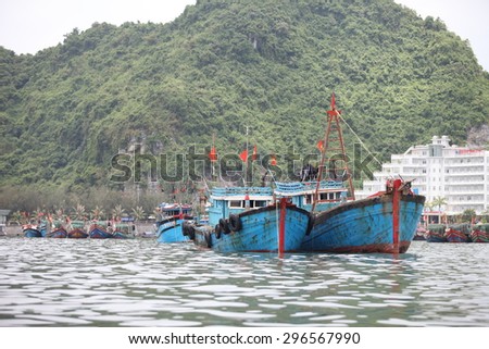 Hai Phong, Viet Nam, July 12, 2015, Fishermen village in CatBa Island. Fisheries here well developed fishing. Tourists can visit the island to visit the fishing villages with very cheap costs