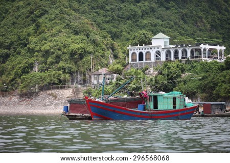 Hai Phong, Viet Nam, July 12, 2015, Fishermen village in CatBa Island. Fisheries here well developed fishing. Tourists can visit the island to visit the fishing villages with very cheap costs