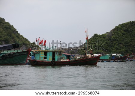 Hai Phong, Viet Nam, July 12, 2015, Fishermen village in CatBa Island. Fisheries here well developed fishing. Tourists can visit the island to visit the fishing villages with very cheap costs