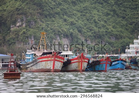 Hai Phong, Viet Nam, July 12, 2015, Fishermen village in CatBa Island. Fisheries here well developed fishing. Tourists can visit the island to visit the fishing villages with very cheap costs