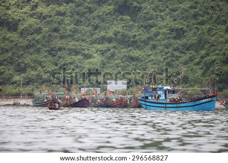 Hai Phong, Viet Nam, July 12, 2015, Fishermen village in CatBa Island. Fisheries here well developed fishing. Tourists can visit the island to visit the fishing villages with very cheap costs
