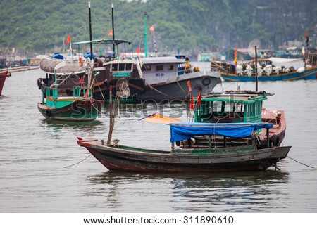 Hai Phong, Viet Nam, July 12, 2015, Fishermen village in CatBa Island. Fisheries here well developed fishing. Tourists can visit the island to visit the fishing villages with very cheap costs