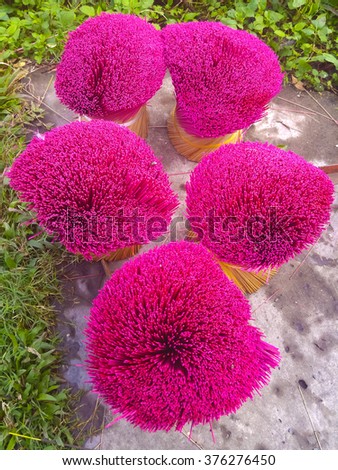 Incense sticks are drying outdoor under sunlight at Cao Thon, the Vietnamese traditional crafts village in Hung Yen province