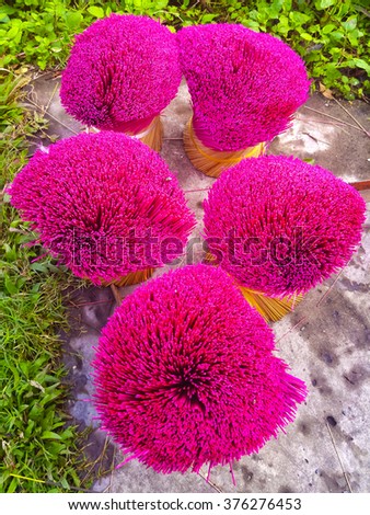 Incense sticks are drying outdoor under sunlight at Cao Thon, the Vietnamese traditional crafts village in Hung Yen province