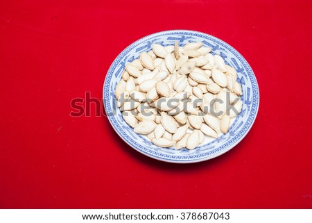 Vietnamese food for Tet holiday in spring, jam is traditional food on lunar new year, can make from sweet potato, lotus seed, ginger with sugar, colorful background for Vietnam custom
