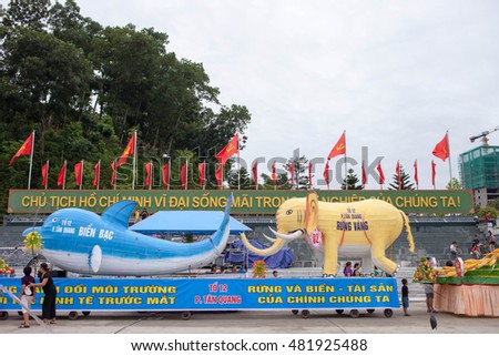 Tuyen Quang, Vietnam September 10, 2016: The giant lanterns homemade associated with the symbol of the fairy tales and legends of the Mid-Autumn Festival (full moon night in August) in Vietnam
