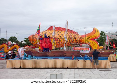 Tuyen Quang, Vietnam September 10, 2016: The giant lanterns homemade associated with the symbol of the fairy tales and legends of the Mid-Autumn Festival (full moon night in August) in Vietnam