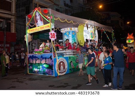Tuyen Quang, Vietnam September 10, 2016: The giant lanterns homemade associated with the symbol of the fairy tales and legends of the Mid-Autumn Festival (full moon night in August) in Vietnam