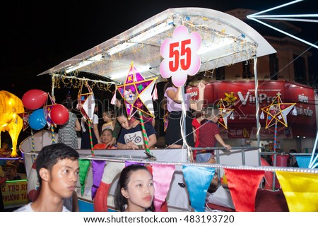 Tuyen Quang, Vietnam September 10, 2016: The giant lanterns homemade associated with the symbol of the fairy tales and legends of the Mid-Autumn Festival (full moon night in August) in Vietnam
