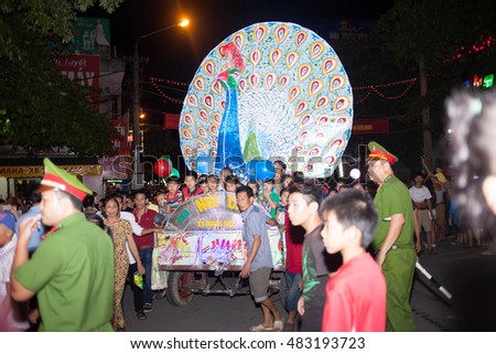 Tuyen Quang, Vietnam September 10, 2016: The giant lanterns homemade associated with the symbol of the fairy tales and legends of the Mid-Autumn Festival (full moon night in August) in Vietnam