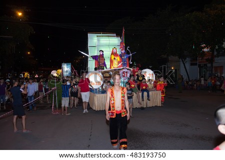 Tuyen Quang, Vietnam September 10, 2016: The giant lanterns homemade associated with the symbol of the fairy tales and legends of the Mid-Autumn Festival (full moon night in August) in Vietnam