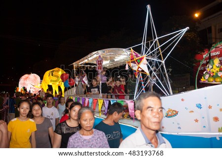 Tuyen Quang, Vietnam September 10, 2016: The giant lanterns homemade associated with the symbol of the fairy tales and legends of the Mid-Autumn Festival (full moon night in August) in Vietnam