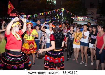 Tuyen Quang, Vietnam September 10, 2016: The giant lanterns homemade associated with the symbol of the fairy tales and legends of the Mid-Autumn Festival (full moon night in August) in Vietnam