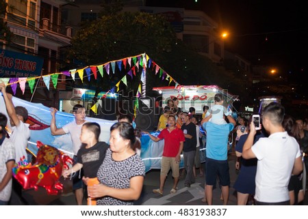 Tuyen Quang, Vietnam September 10, 2016: The giant lanterns homemade associated with the symbol of the fairy tales and legends of the Mid-Autumn Festival (full moon night in August) in Vietnam