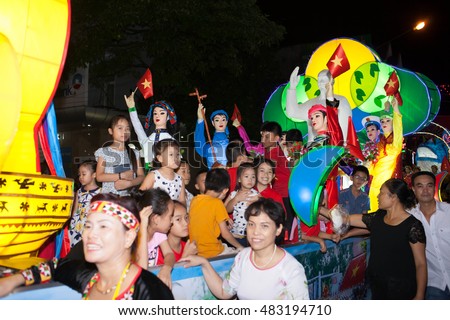 Tuyen Quang, Vietnam September 10, 2016: The giant lanterns homemade associated with the symbol of the fairy tales and legends of the Mid-Autumn Festival (full moon night in August) in Vietnam