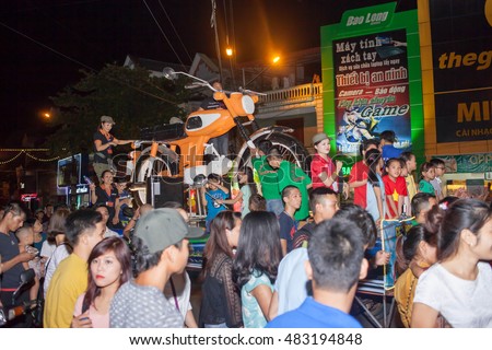 Tuyen Quang, Vietnam September 10, 2016: The giant lanterns homemade associated with the symbol of the fairy tales and legends of the Mid-Autumn Festival (full moon night in August) in Vietnam