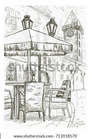  Restaurant Exterior Sketch Coffee Shop Terrace Stock 