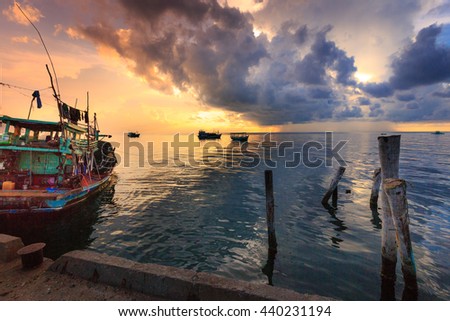 Phu Quoc island, Kien Giang province, Vietnam - May 03, 2016: local fishmen's daily life on the boat at Phu Quoc island , Vietnam.