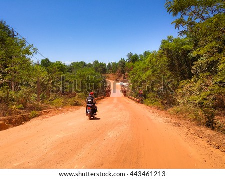 Phu Quoc island, Kien Giang province, VietNam - May 03, 2016 :dirt road in rural on Phu Quoc island, Vietnam