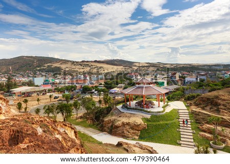 Quy Nhon City, Binh Dinh Province, Vietnam - August 28, 2016: panorama of Eo Gio beach in the city of Qui Nhon is a favorite tourist destination of many tourists