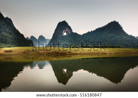 The stunning and unique view in a limestone valley in the province of Cao Bang, Vietnam