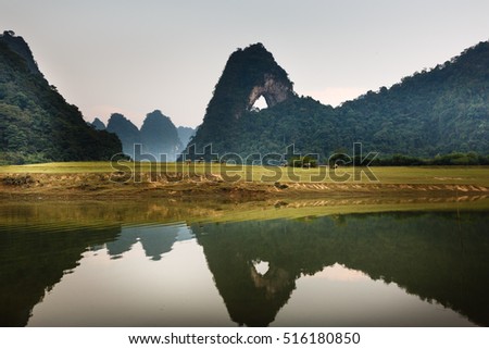 The stunning and unique view in a limestone valley in the province of Cao Bang, Vietnam